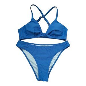 CUPSHE Blue 2-Piece Bikini Set Medium High Waist Bottom Adjustable Straps